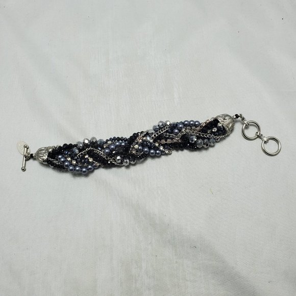 ALI KHAN multi color twisted bracelet silver-pearl-rhinestone-hematite - Picture 9 of 9